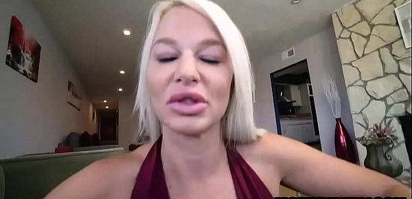  Blonde mommy sucking son when dad is out